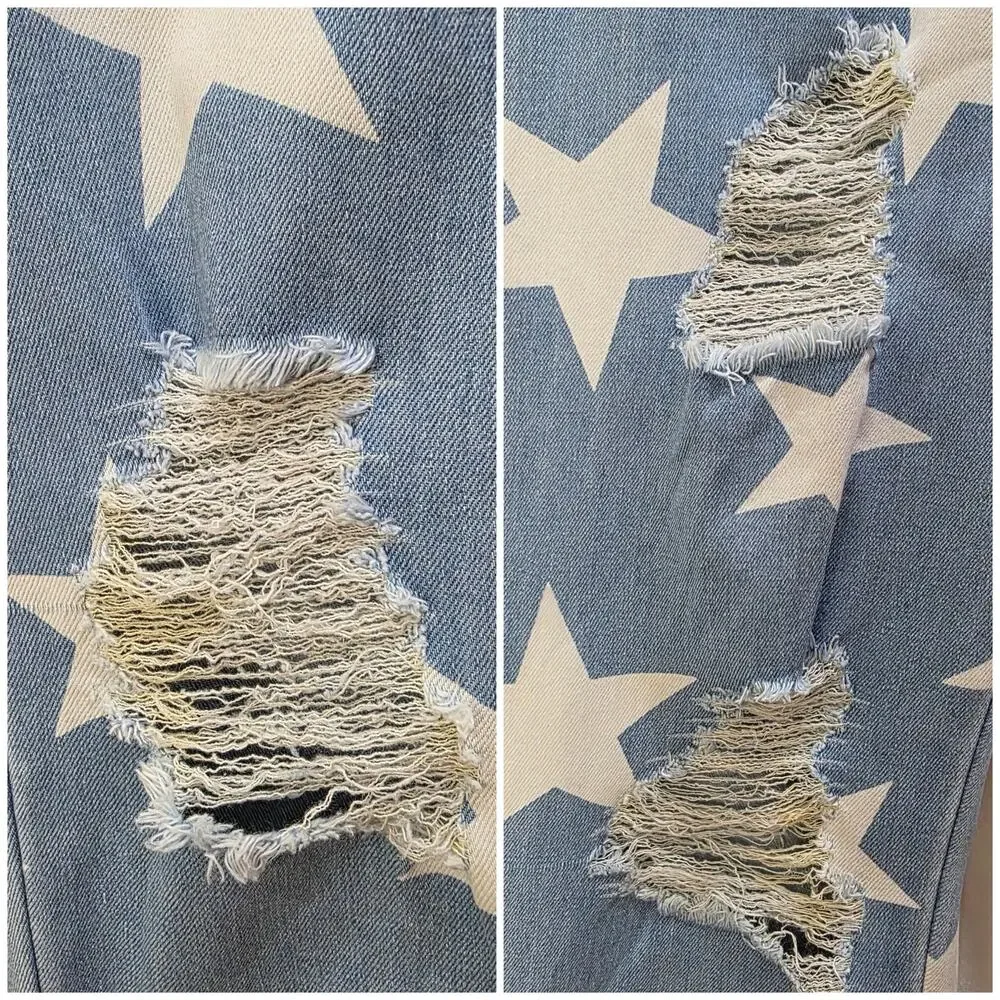 L&B Lucky and Blessed Retro Boho American Stars Pull-on Wide Leg Flare Jeans, SM - Picture 6 of 10